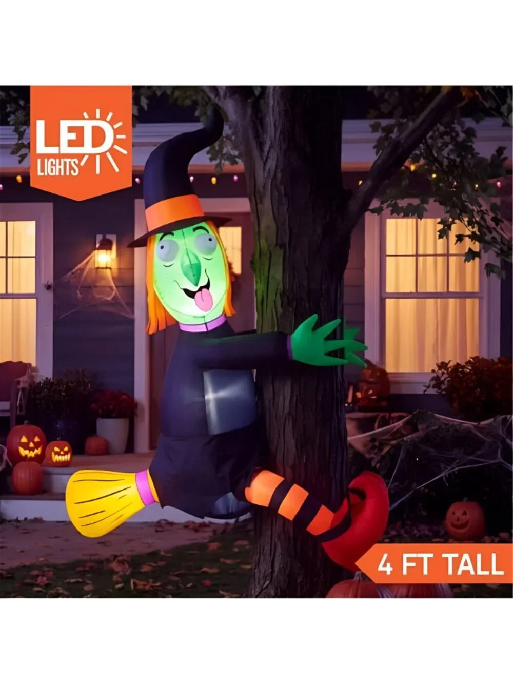 4FT Halloween Inflatable Witch with Build-in LED Lights - Outdoor Blow